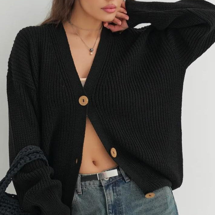 Egyszínű kardigán laza szabással