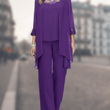 Női háromrészes szett – Árnyékoló szabás – Finom csipke – Kényelmes, bő szárú nadrág