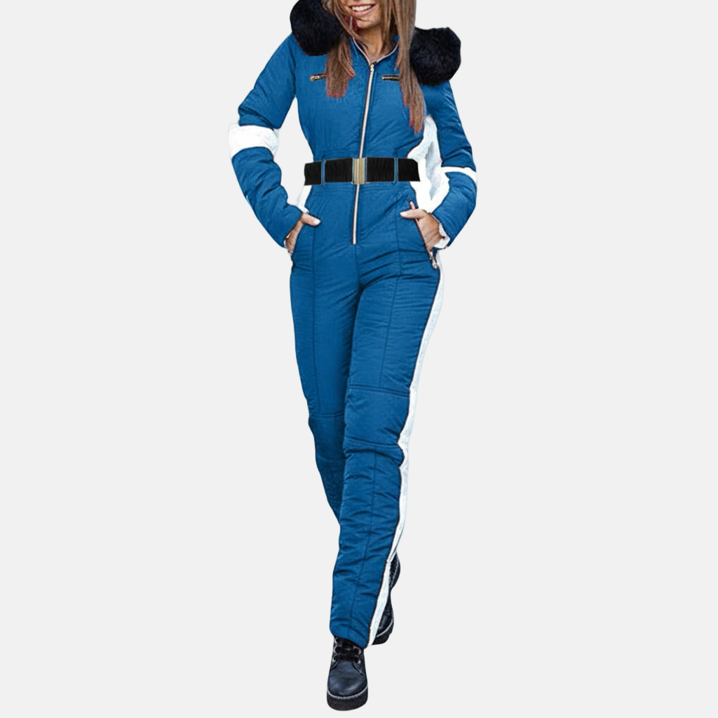 Női síköntvény – Slim fit – Öves – Műszőrme kapucni – Vízálló