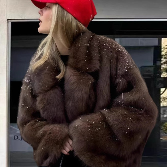 Hosszú ujjú műrókaprém kabát