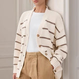 Csíkos pamut V-nyakú kardigán