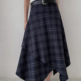 Aszimmetrikus kockás midi szoknya