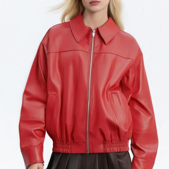 Laza PU bőr hajtókás kabát