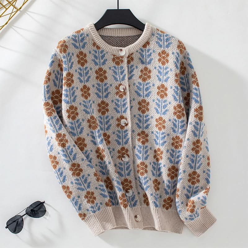 Elegáns, kényelmes és virágmintás kötött kardigán nőknek