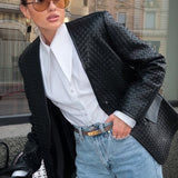 Hosszú ujjú, szőtt bőrkabát V-nyakkal