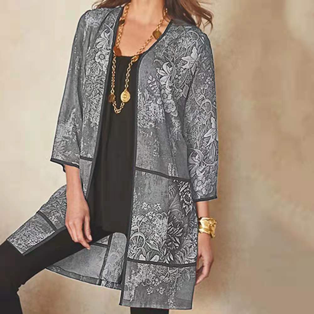 Női tunika blúz – Lenge szabású – Légáteresztő anyag – 3/4-es ujjú – Elegáns minta