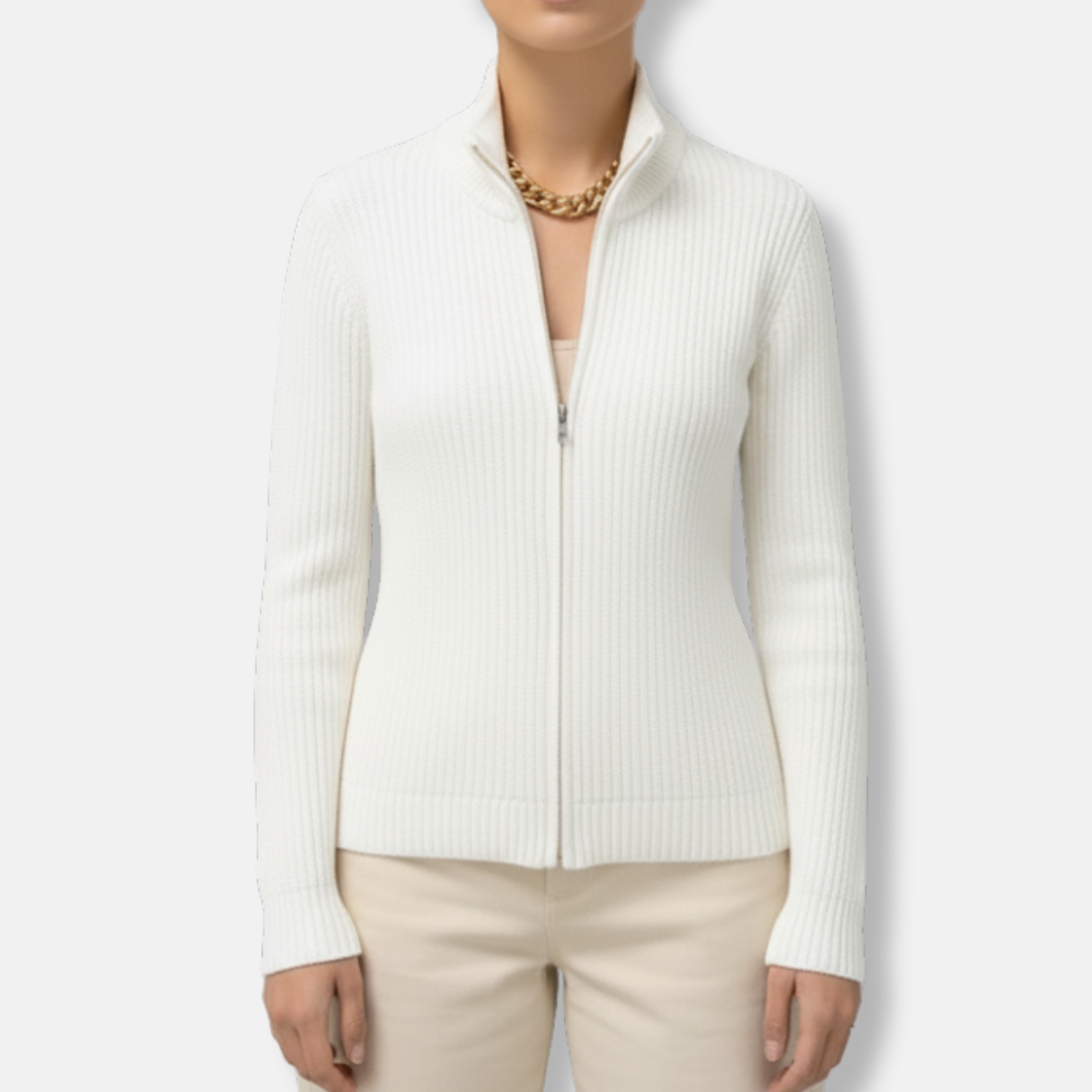 Lilou Fitted Cardigan | Magas nyakú, cipzáras, hosszú ujjú kardigán