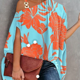 Női váll nélküli felső – laza szabású – geometrikus minta – lélegző anyag