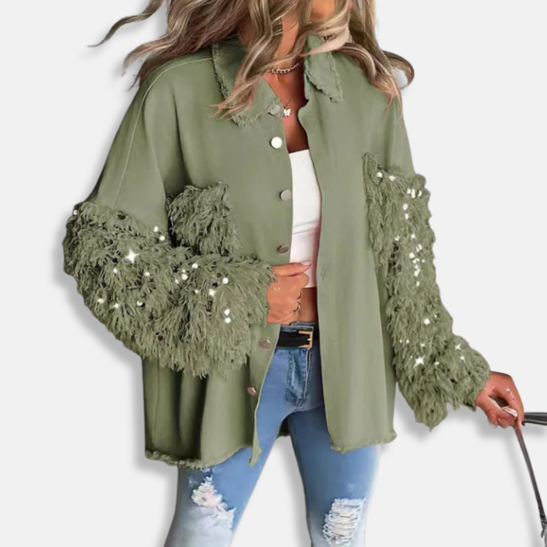 Női farmerdzseki - Pamutkeverék - Túlméretezett fazon - Tunikahossz - Rojtos szélek