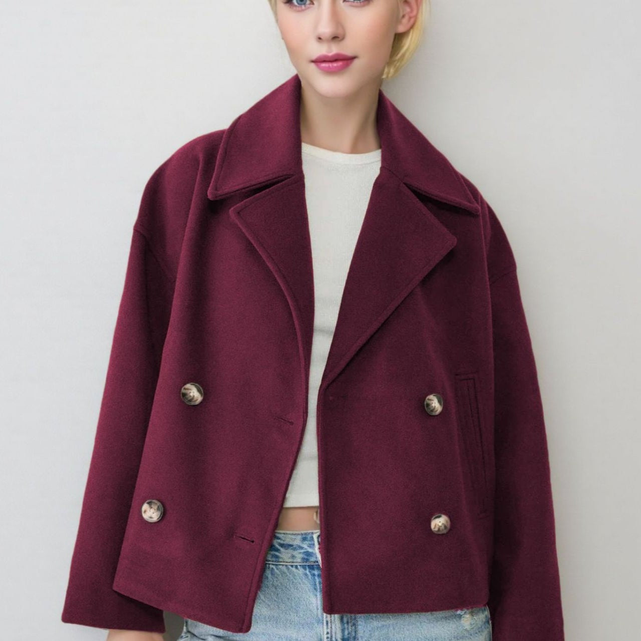 Túlméretezett gyapjúkeverék dzseki hajtókával