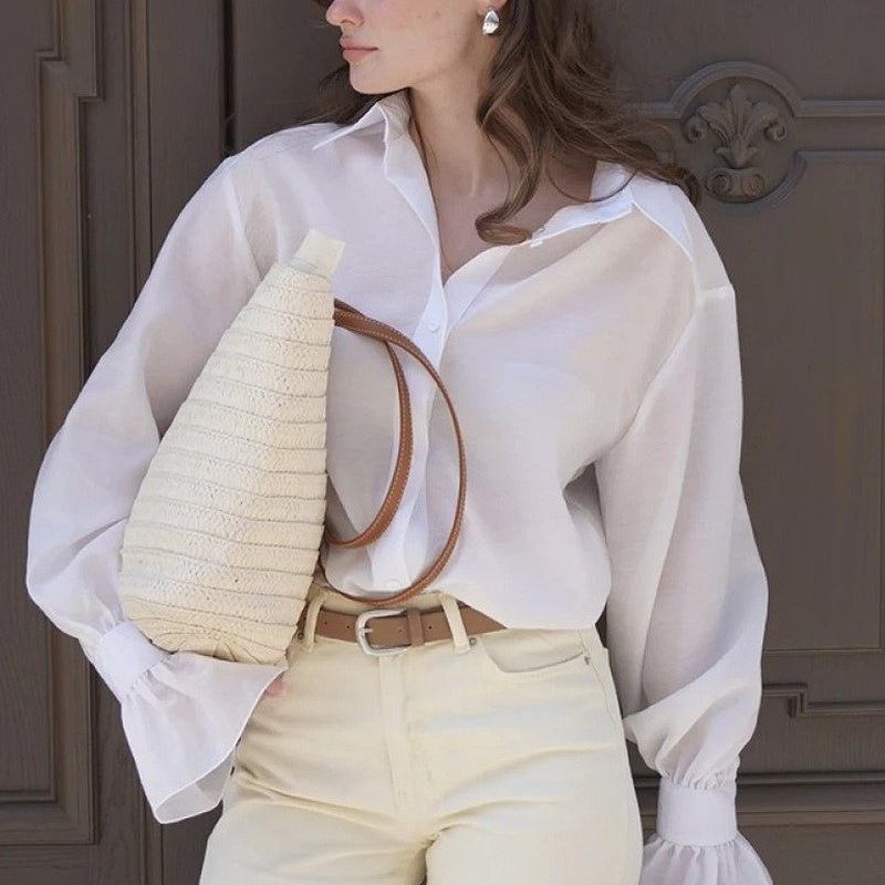 Hosszú ujjú, gombos blúz Tencel anyagból