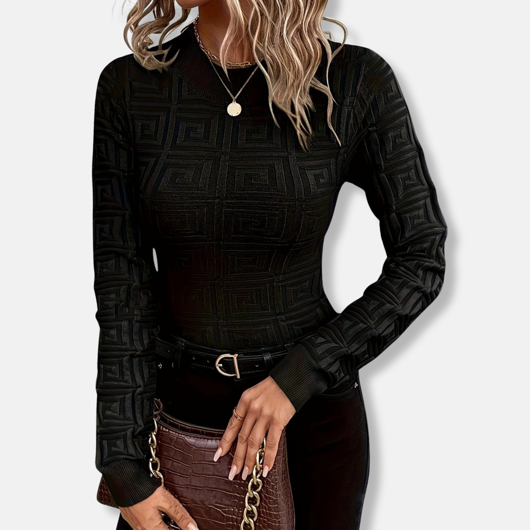 Női kötött pulóver - finom kötésű anyagból - karcsúsított - hosszú ujjú - magas nyakú