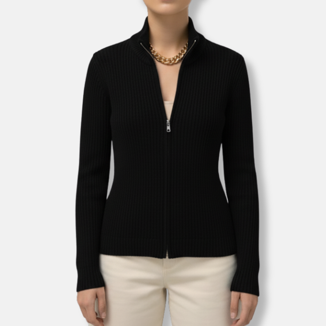 Lilou Fitted Cardigan | Magas nyakú, cipzáras, hosszú ujjú kardigán