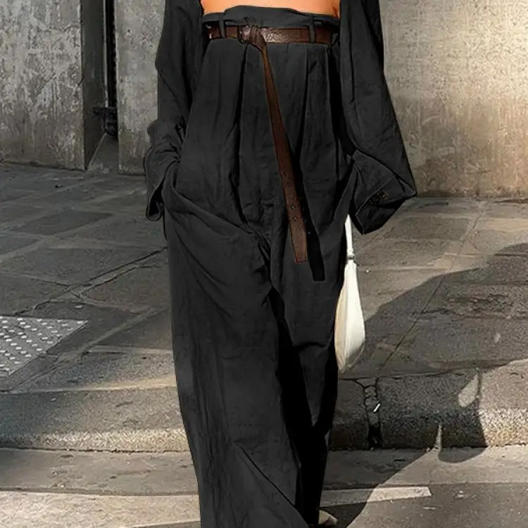 Női overál – váll nélküli – magas derekú öv – lenge, bő szabású