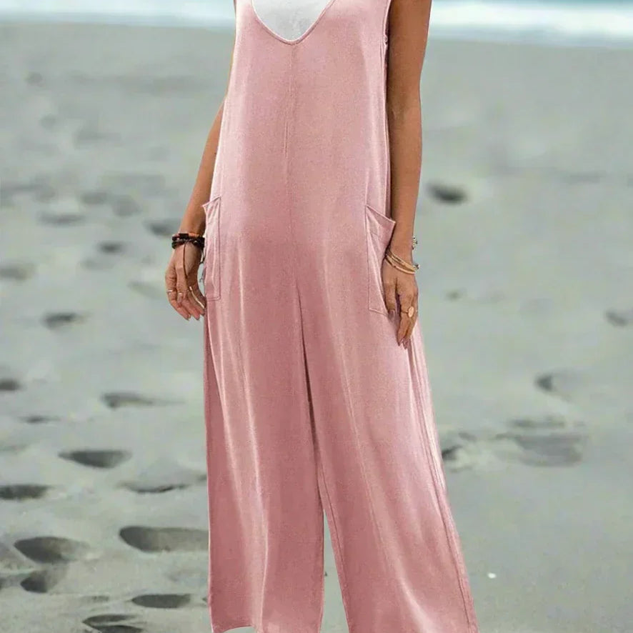 Női overál - Ujjatlan - Mélyen süllyesztett nyakú - Laza szabású - Oldalsó zsebekkel