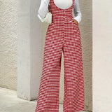 Női overál - tyúklábminta - ujjatlan - elegáns, bő szabású