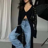 Hosszú ujjú, bő kötött strandmellény