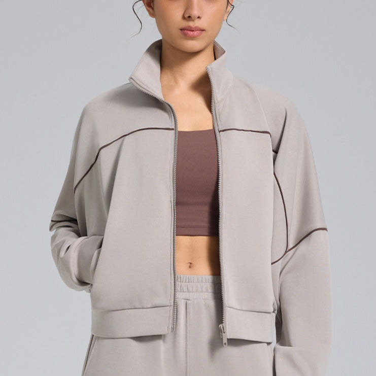 Laza szabású, cipzáras sportmellény kültéri jógához, hosszú ujjú