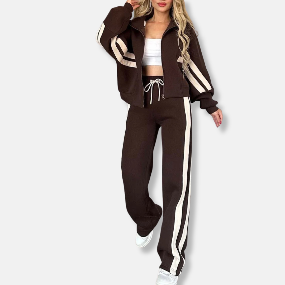 Női cipzáras kabát – Túlméretezett szabás – Puha pamut – Sportos csíkok – Athleisure stílus