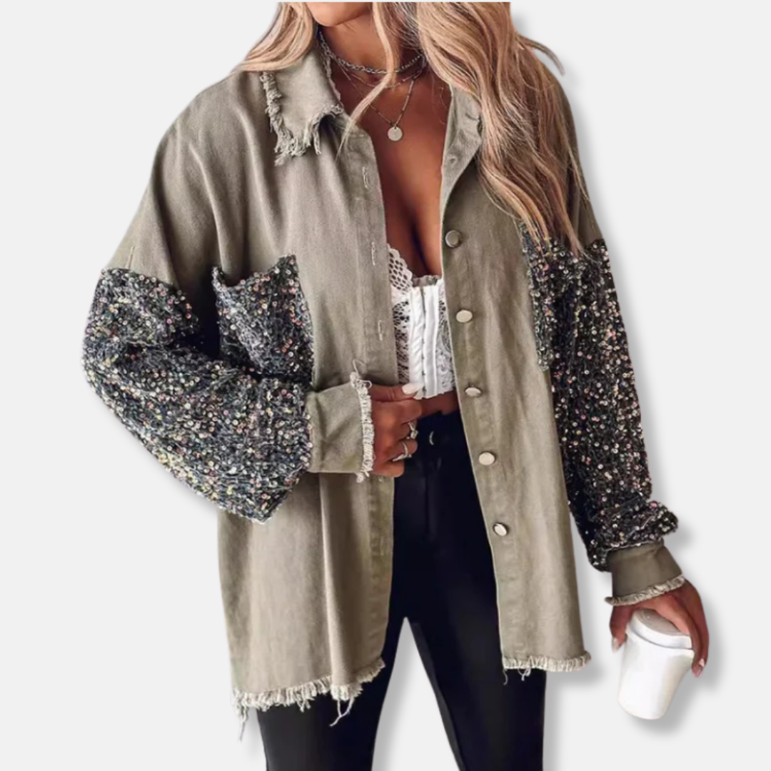 Női farmerdzseki - Pamutkeverék - Túlméretezett fazon - Tunikahossz - Rojtos szélek