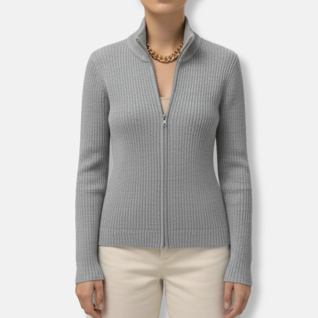 Lilou Fitted Cardigan | Magas nyakú, cipzáras, hosszú ujjú kardigán