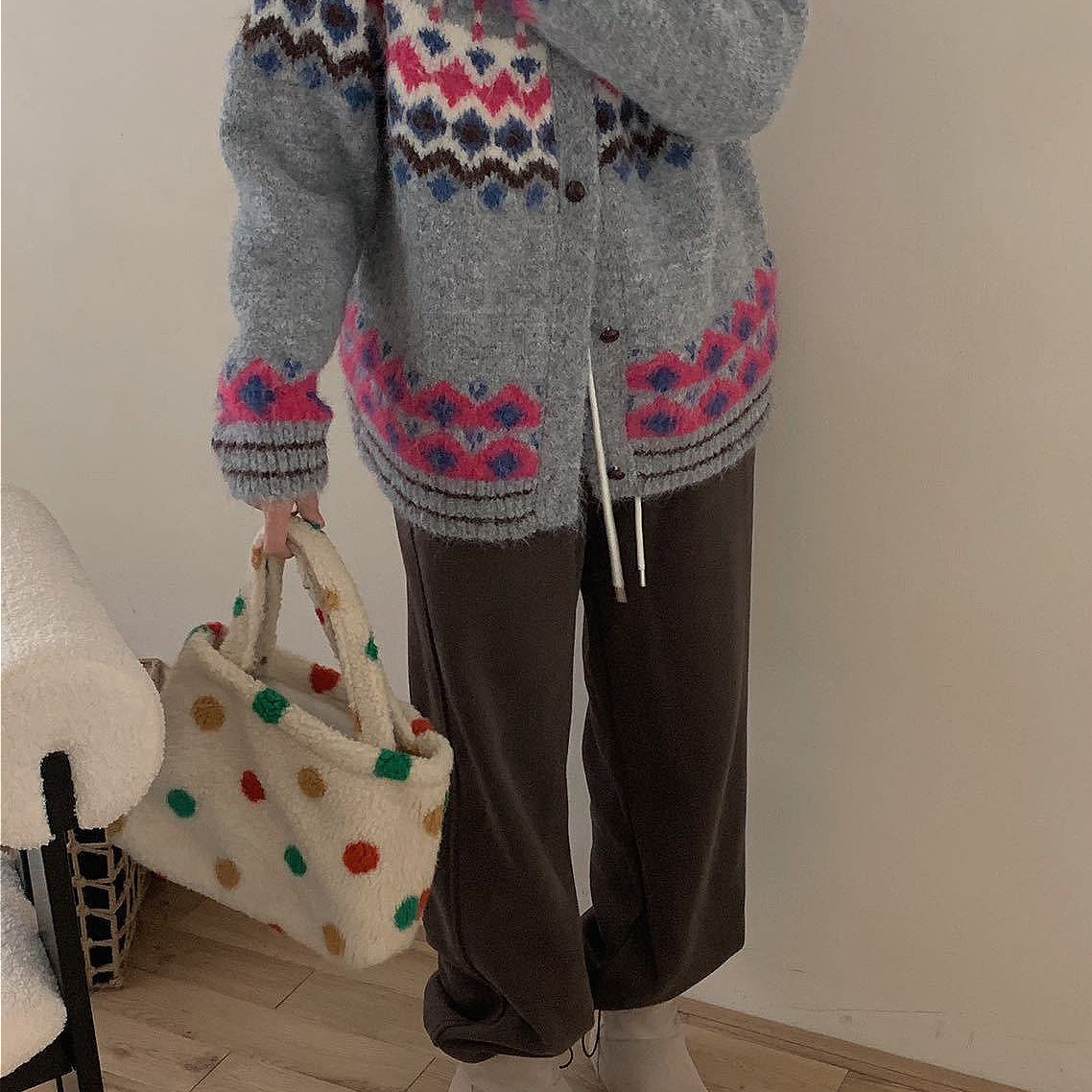 Vintage Fair Isle jacquard kötött mellény színes blokkokkal