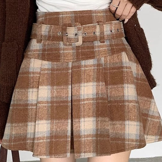 Plus size kockás, rakott gyapjúszoknya