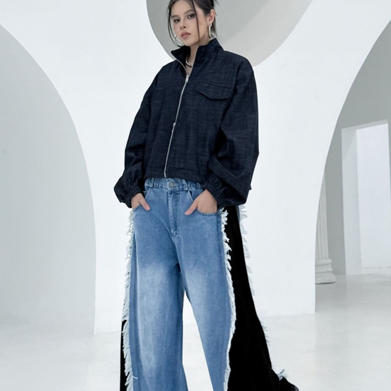 Farmer munkakabát felhajtásokkal