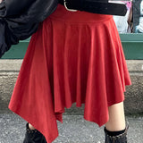 Elegáns, magas derekú, aszimmetrikus velúr szoknya