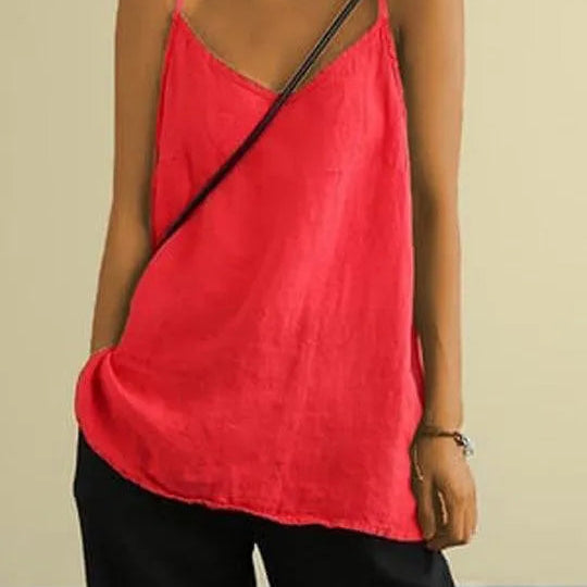 Női felső - 100% könnyű lenvászon - Vékony pántok - Légáteresztő, laza szabású