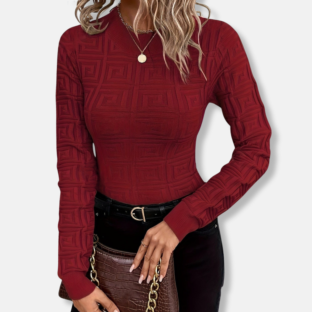 Női kötött pulóver - finom kötésű anyagból - karcsúsított - hosszú ujjú - magas nyakú