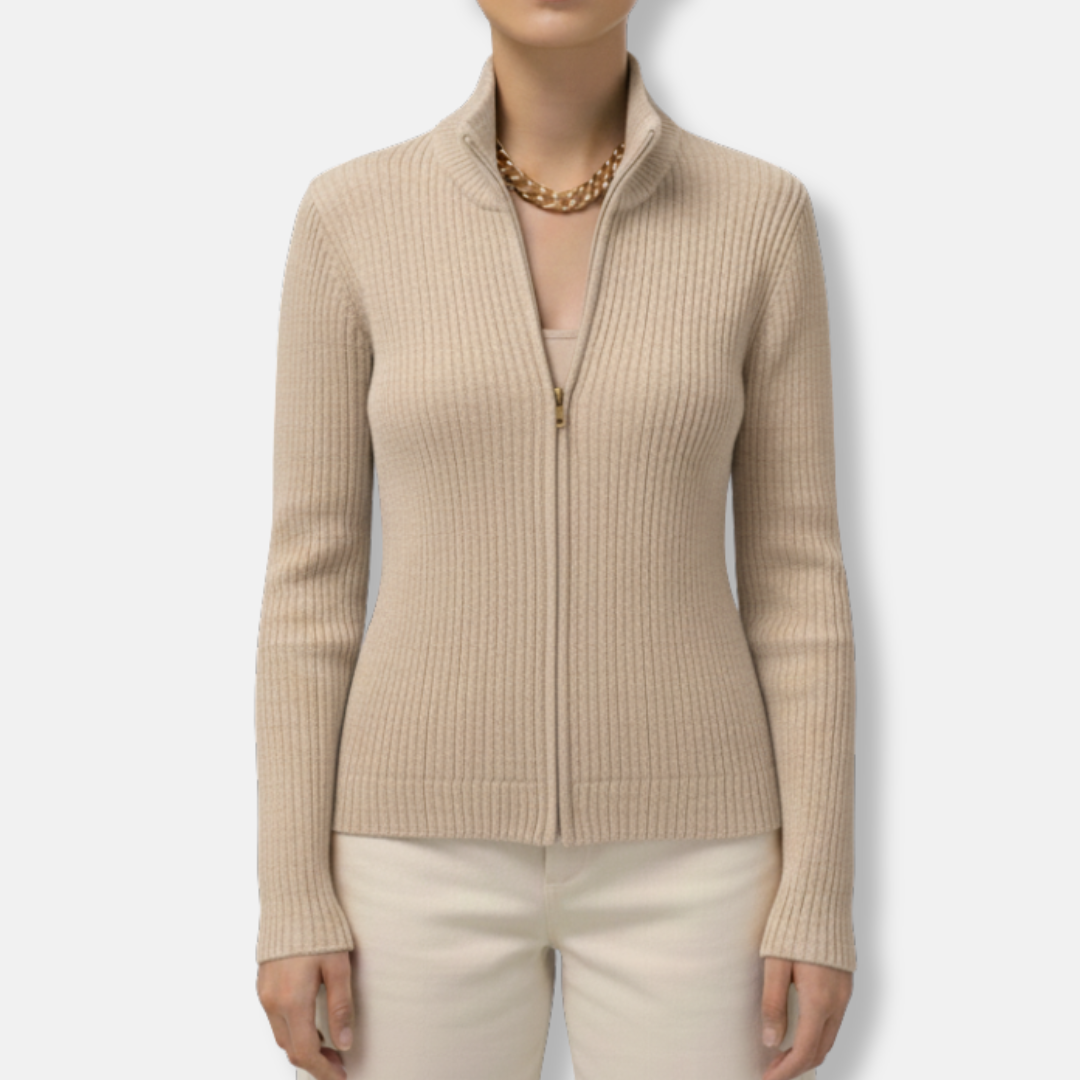 Lilou Fitted Cardigan | Magas nyakú, cipzáras, hosszú ujjú kardigán