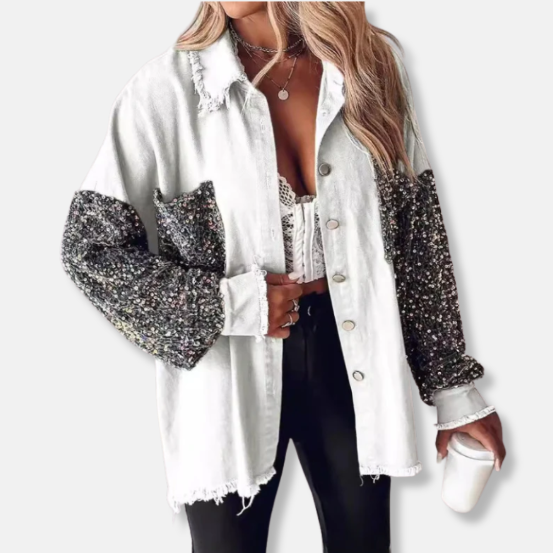 Női farmerdzseki - Pamutkeverék - Túlméretezett fazon - Tunikahossz - Rojtos szélek