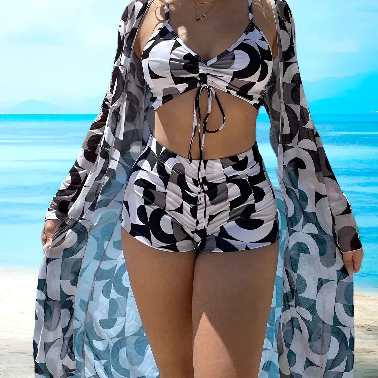 Azura – Elegáns, háromrészes bikiniszett virágmintával, kényelmes és légáteresztő