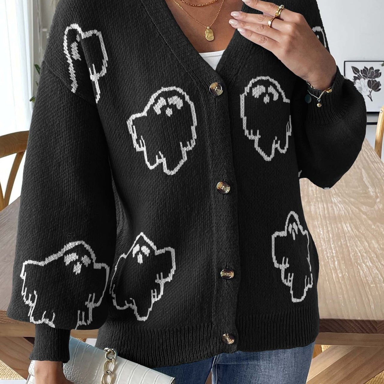 Jacquard gombos kardigán