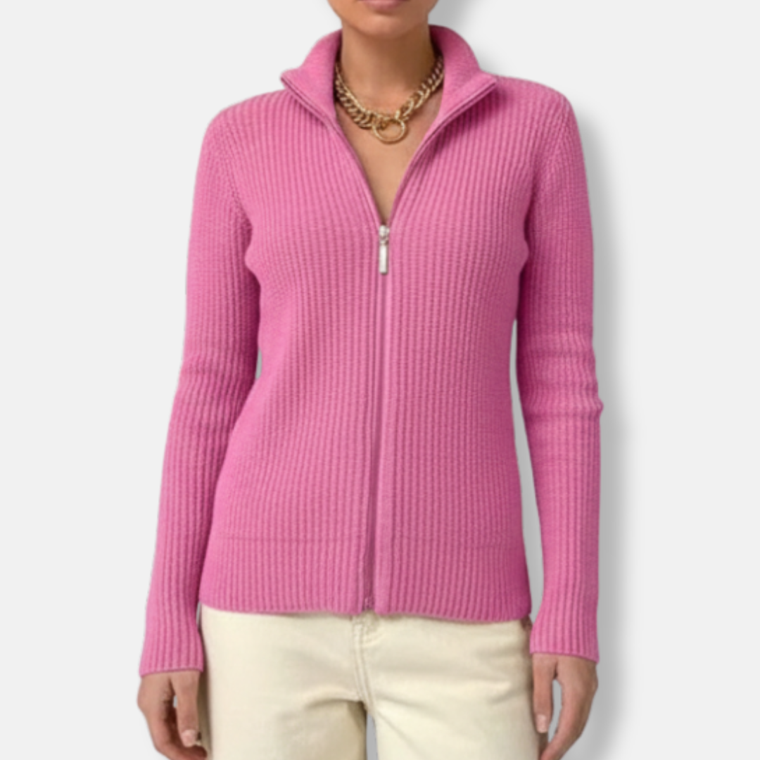 Lilou Fitted Cardigan | Magas nyakú, cipzáras, hosszú ujjú kardigán