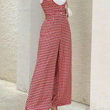 Női overál - tyúklábminta - ujjatlan - elegáns, bő szabású