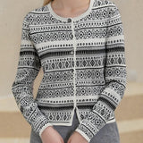 Vintage jacquard kötésű kardigán kerek nyakkal és gombokkal