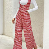 Női overál - tyúklábminta - ujjatlan - elegáns, bő szabású