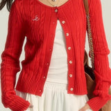 Bordó színű, kábelkötött, rövidített kardigán