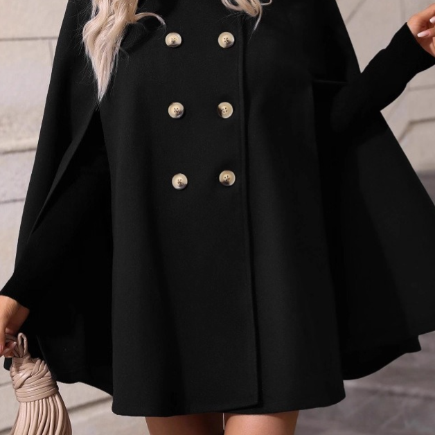 Elegáns, dupla mellű, középhosszú gyapjúkabát laza és testhezálló szabással