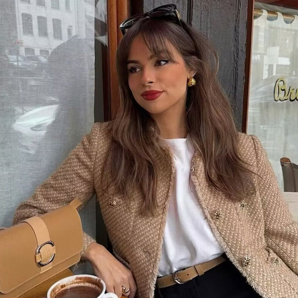 Rövid, egysoros tweed kabát