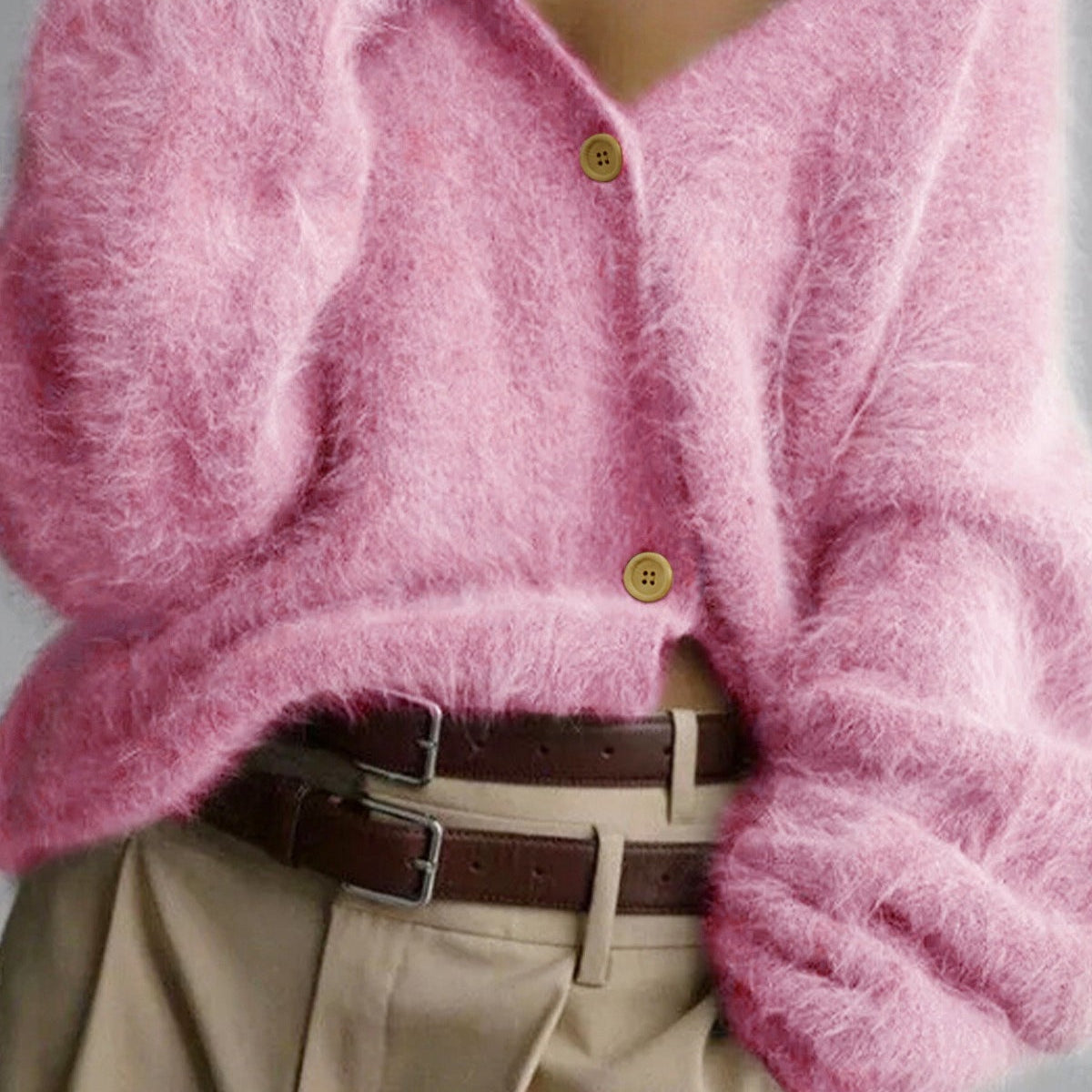 Hosszú ujjú, gombos mellény V-nyakkal