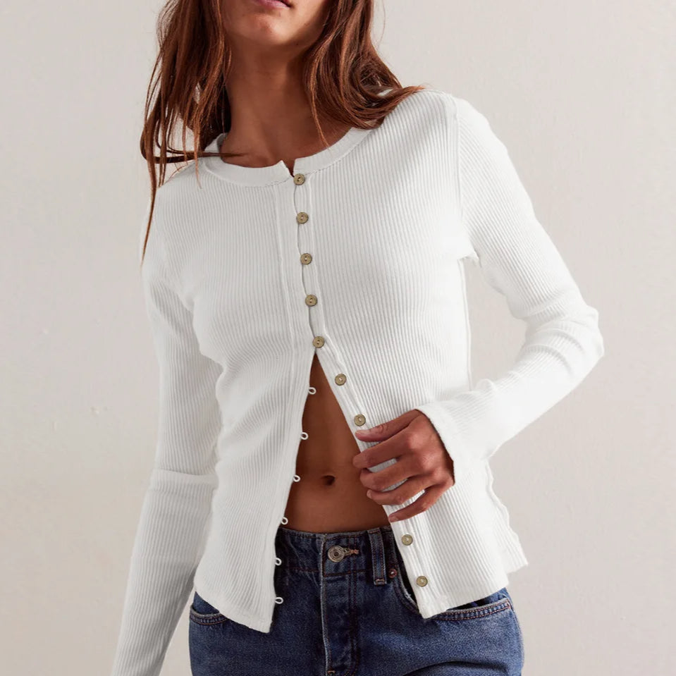 Slim fit hosszú ujjú bordázott mellény