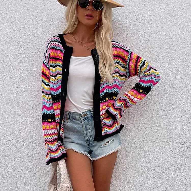 Jenny - Kényelmes, többszínű tavaszi kardigán