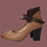 Női blokksarkú cipő – Sima bőr – Bokapánt – Elegáns kerek orr