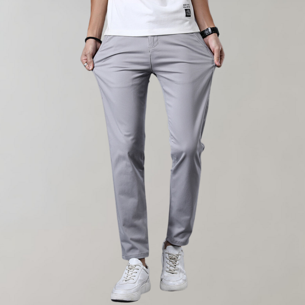Férfi chino nadrág – Slim fit – Puha pamut – Alacsony derekú – Business casual fazon