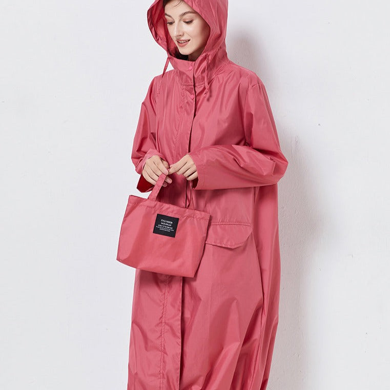 Női vízálló kabát – Egyenes szabású – Hosszú – Kapucni – Zsebfedős