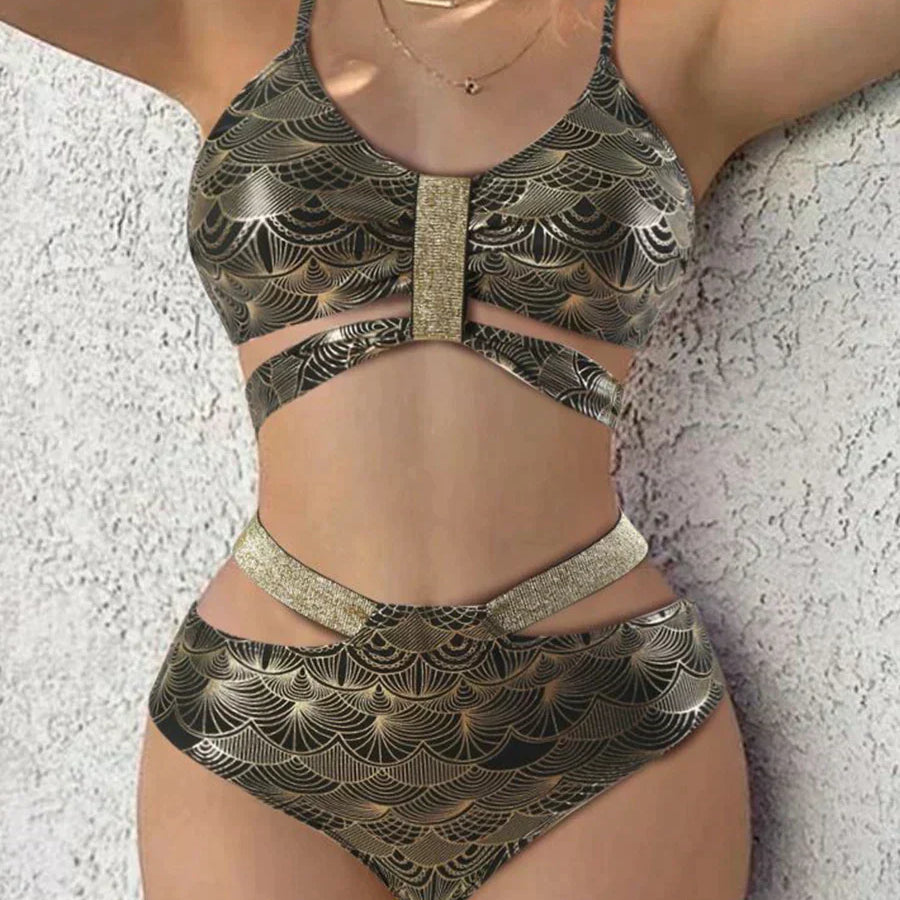 Női fürdőruha – Strukturált push-up – Magas derekú – Elegáns, fényes felület