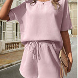 Női lezser szett - rövid ujjú, kerek nyakú felső + rugalmas derekú rövidnadrág